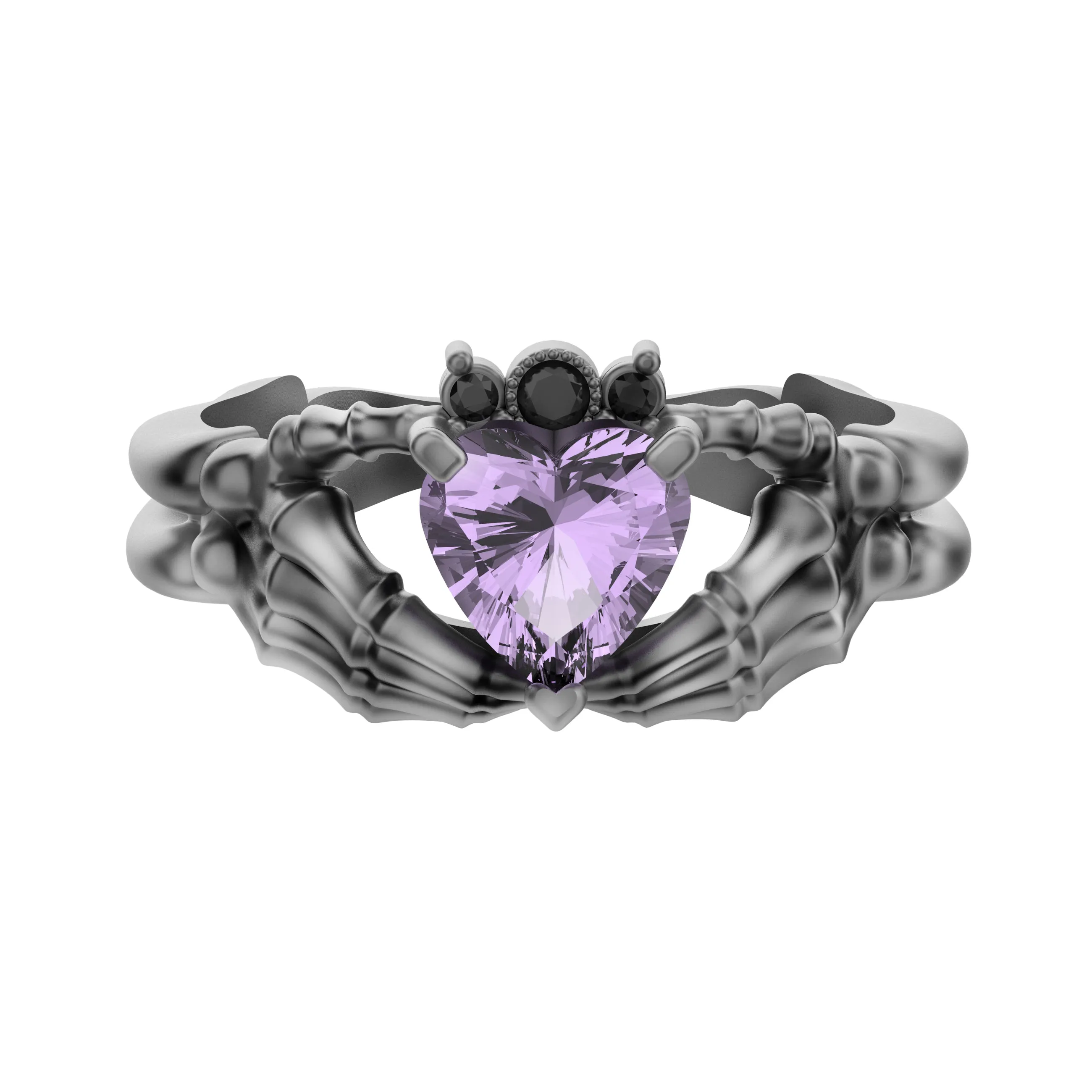 Claddagh Ring Heart Gem Sterling Silver Gothic Skull Engagement Ring