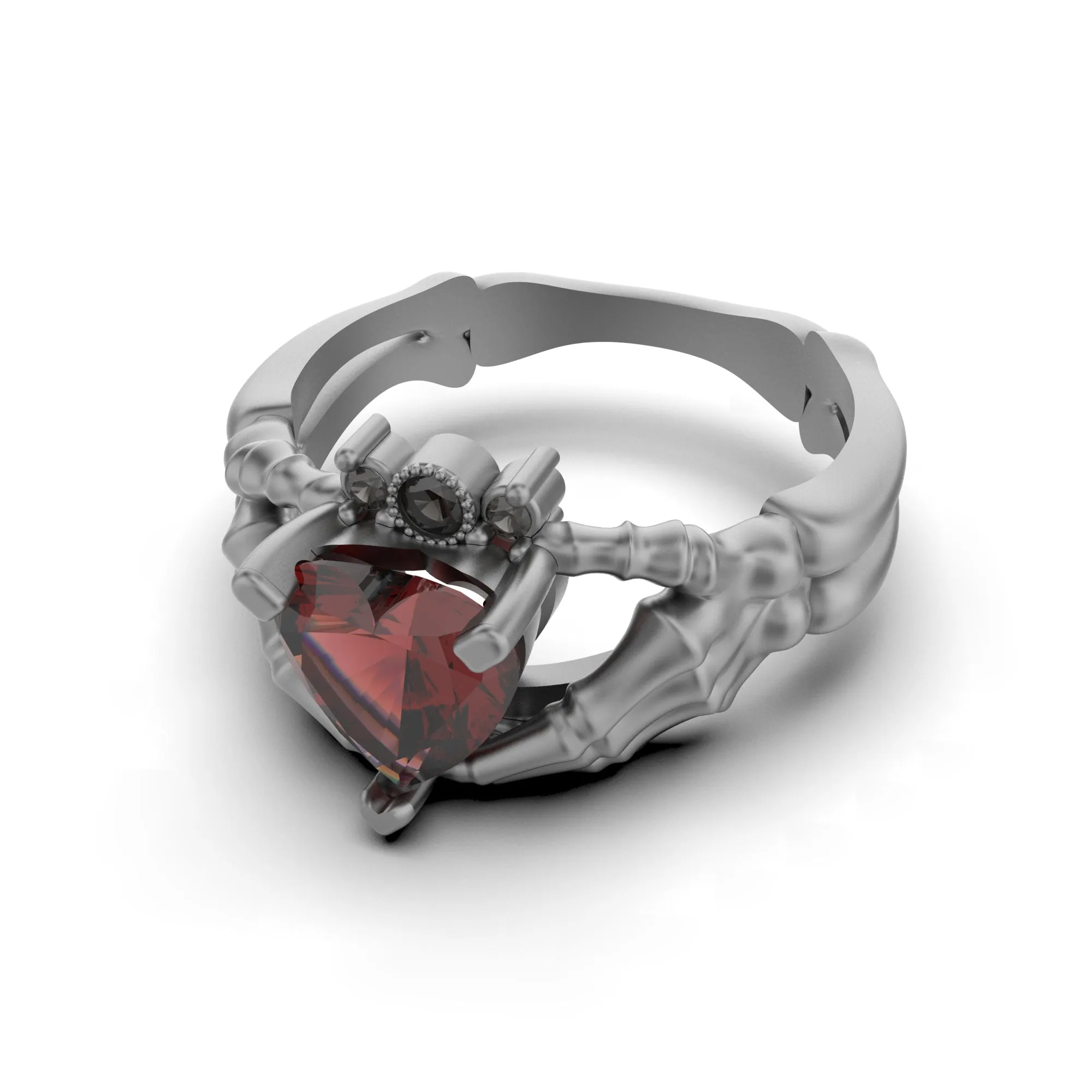 Claddagh Ring Heart Gem Sterling Silver Gothic Skull Engagement Ring