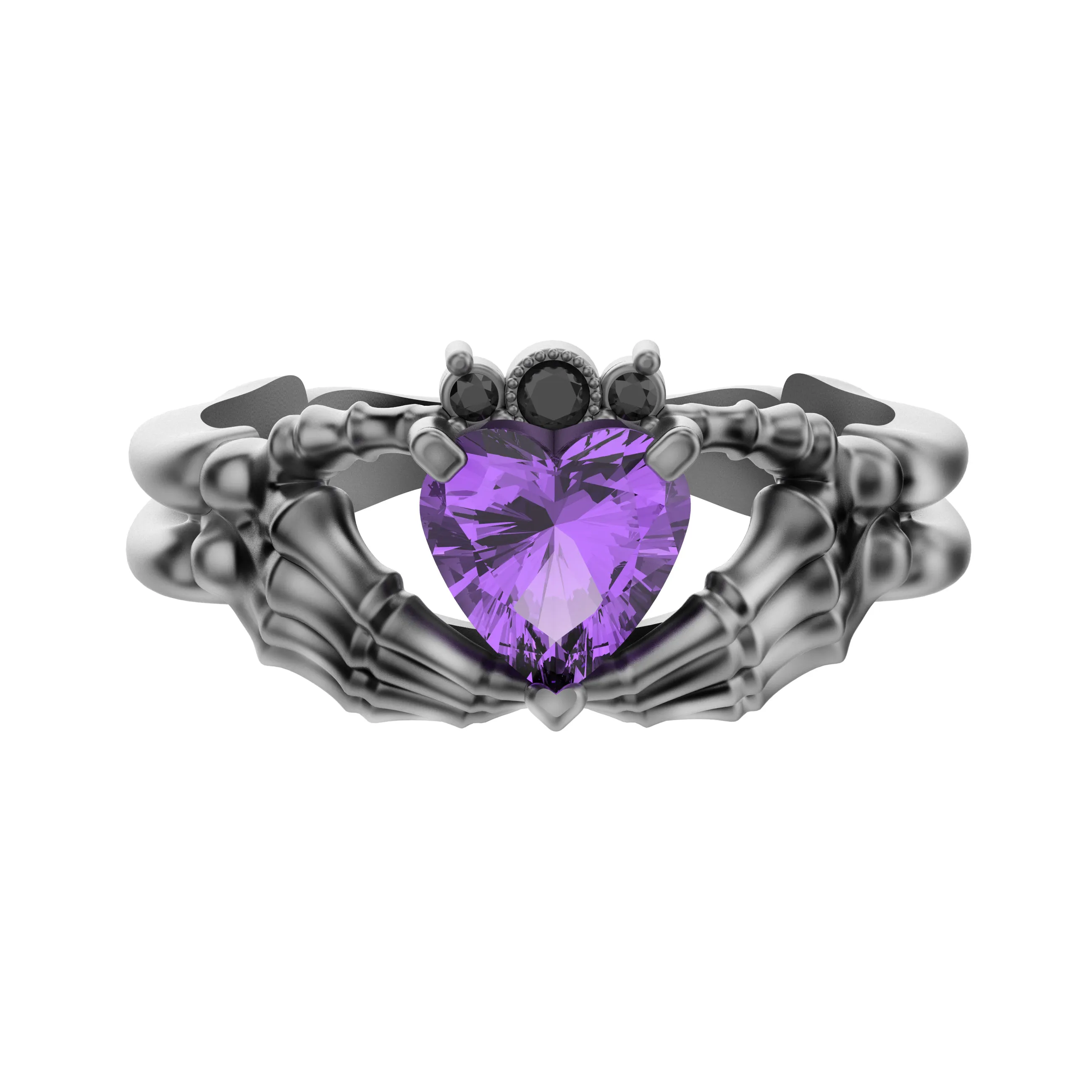 Claddagh Ring Heart Gem Sterling Silver Gothic Skull Engagement Ring