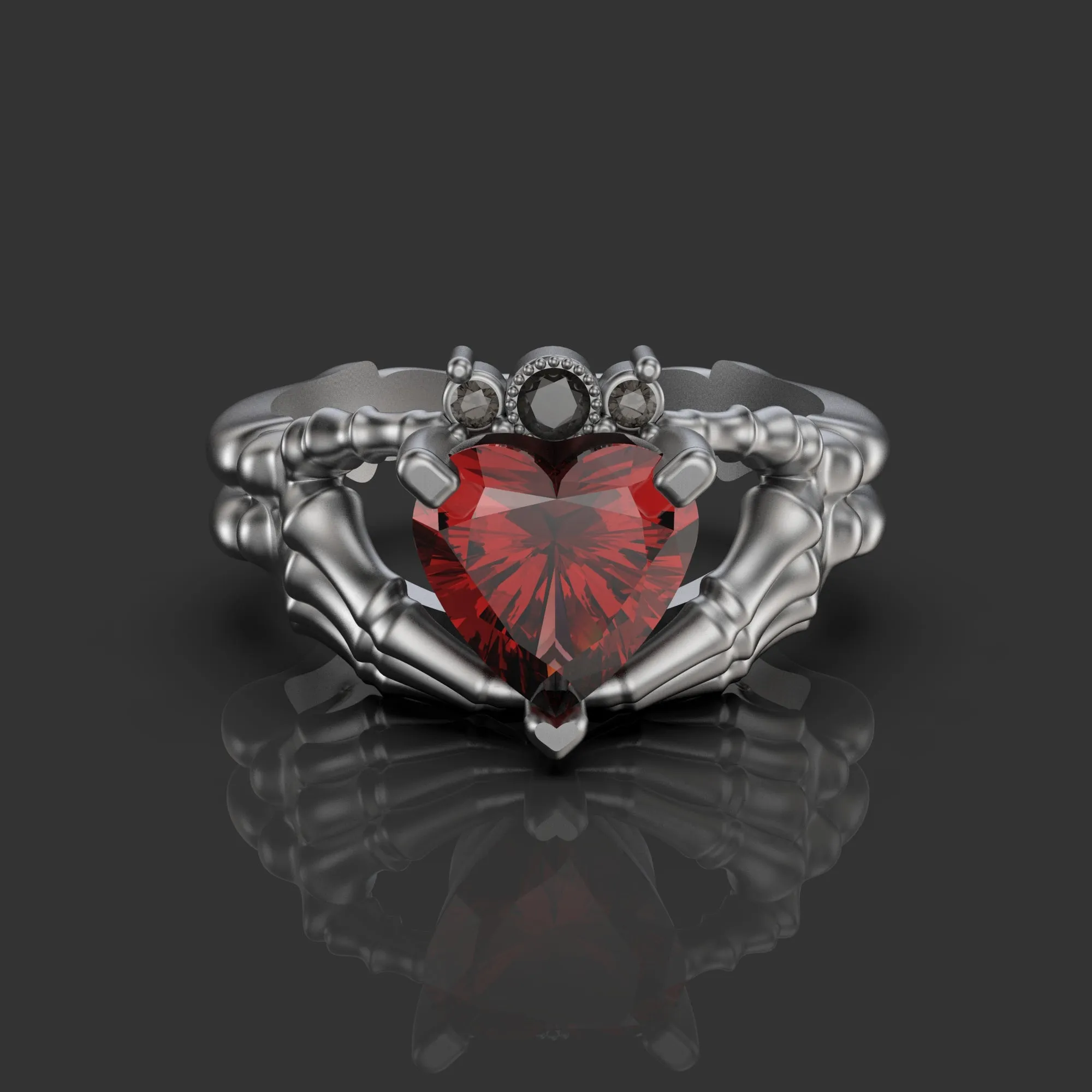 Claddagh Ring Heart Gem Sterling Silver Gothic Skull Engagement Ring