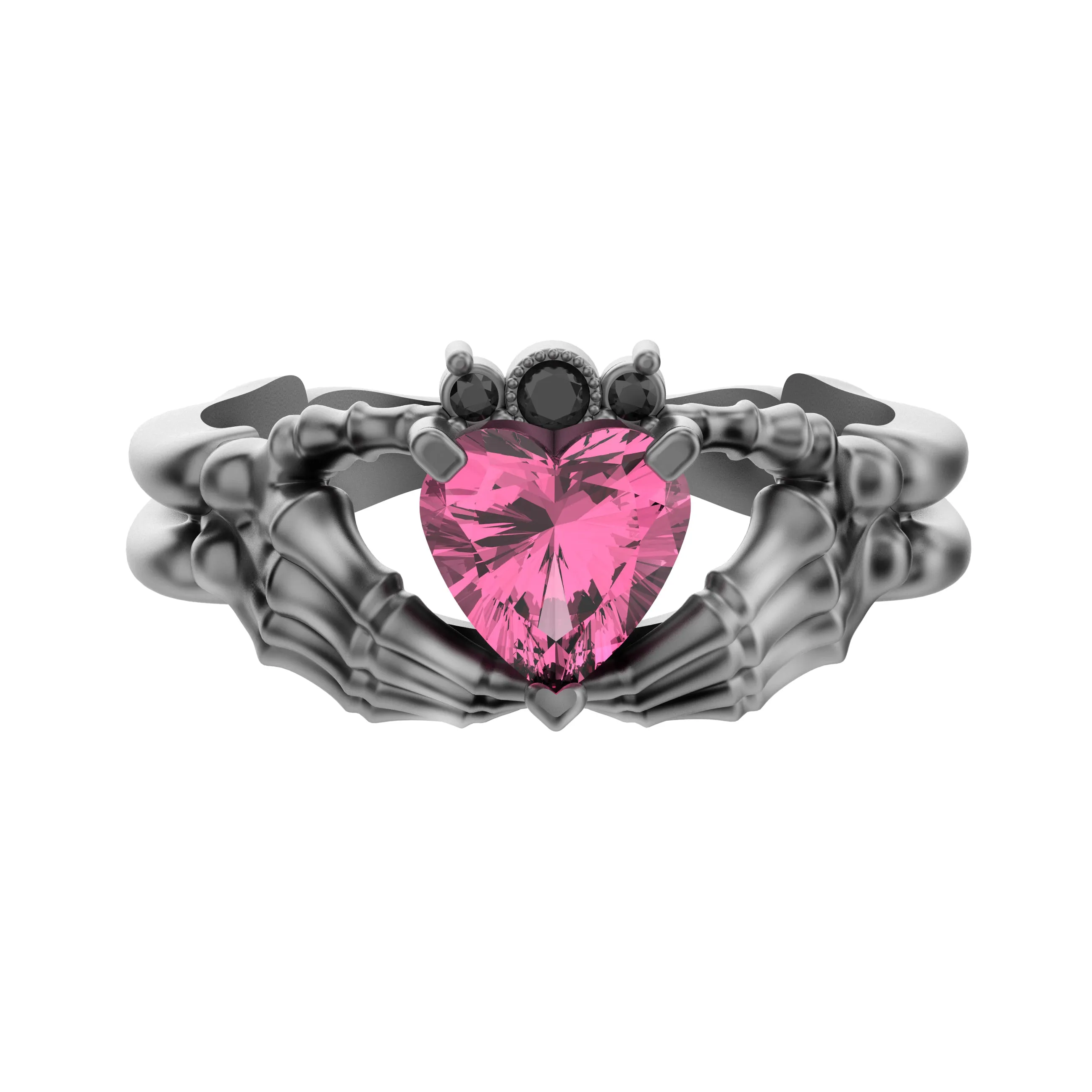 Claddagh Ring Heart Gem Sterling Silver Gothic Skull Engagement Ring