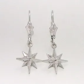 Compass Rose Medium Sterling Silver Fleur-De-Lis Dangle Earrings