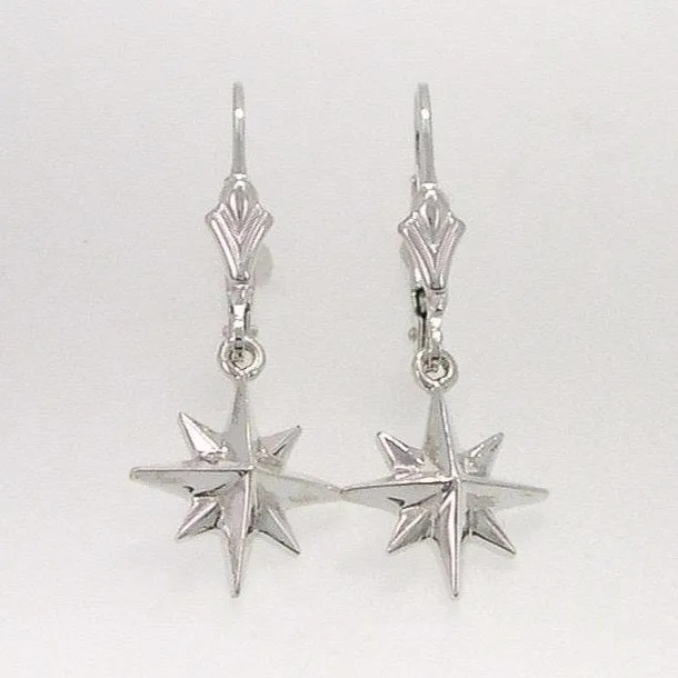 Compass Rose Medium Sterling Silver Fleur-De-Lis Dangle Earrings