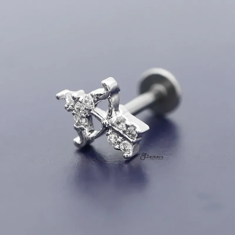 C.Z Bow & Arrow Tragus Cartilage Earring - Ball End | Flat Back