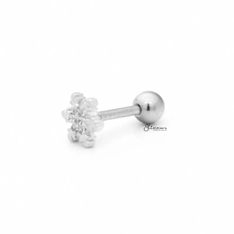 C.Z Snowflake Cartilage Tragus Barbell - Ball End | Flat Back