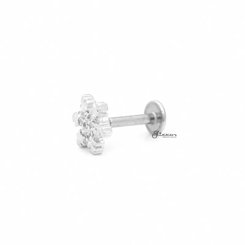 C.Z Snowflake Cartilage Tragus Barbell - Ball End | Flat Back