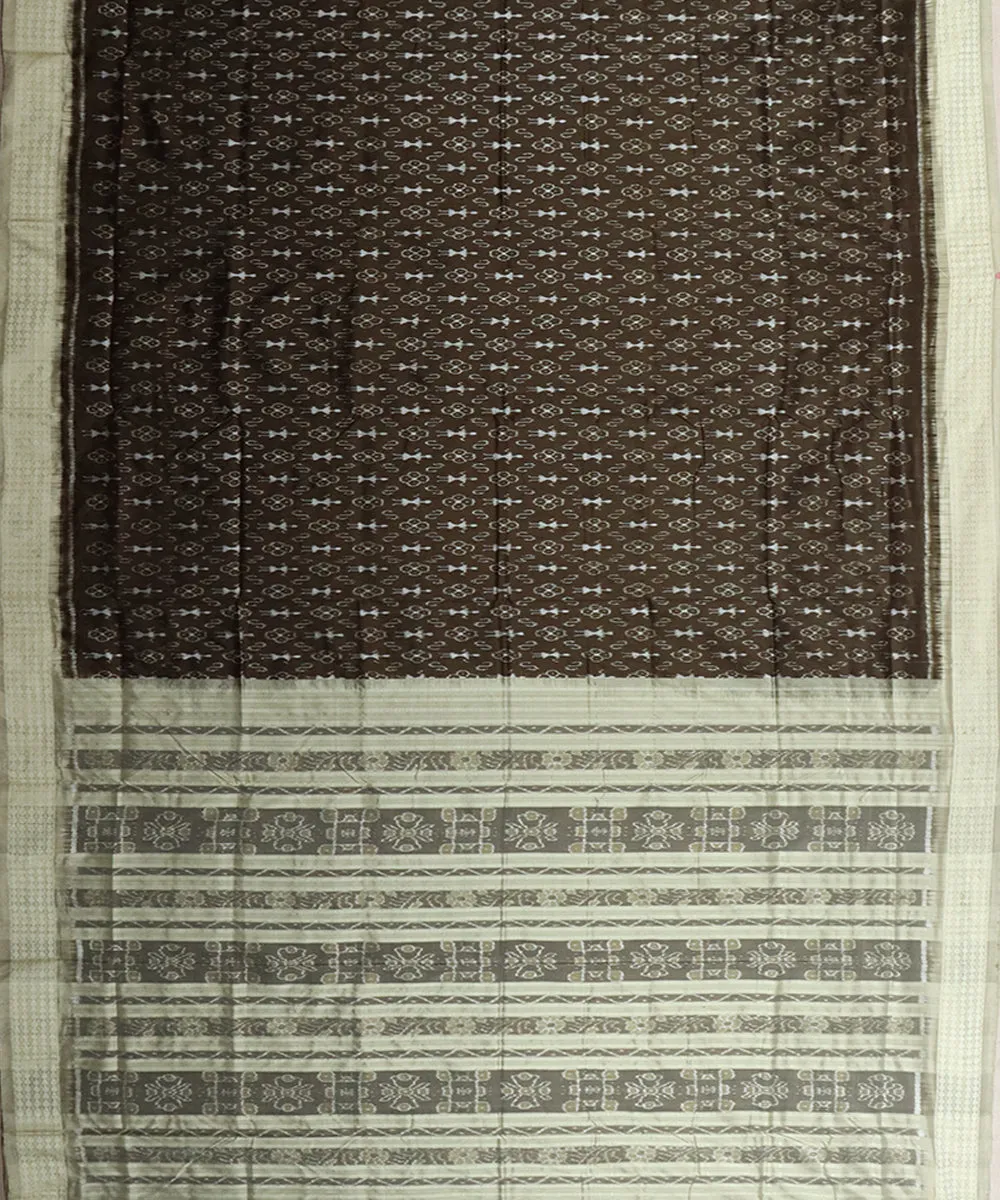 Dark coffee ivory silk handloom sambalpuri saree