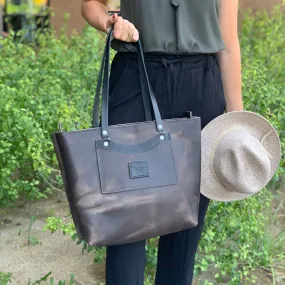 Dark Grey Leather Tote Bag -Purse