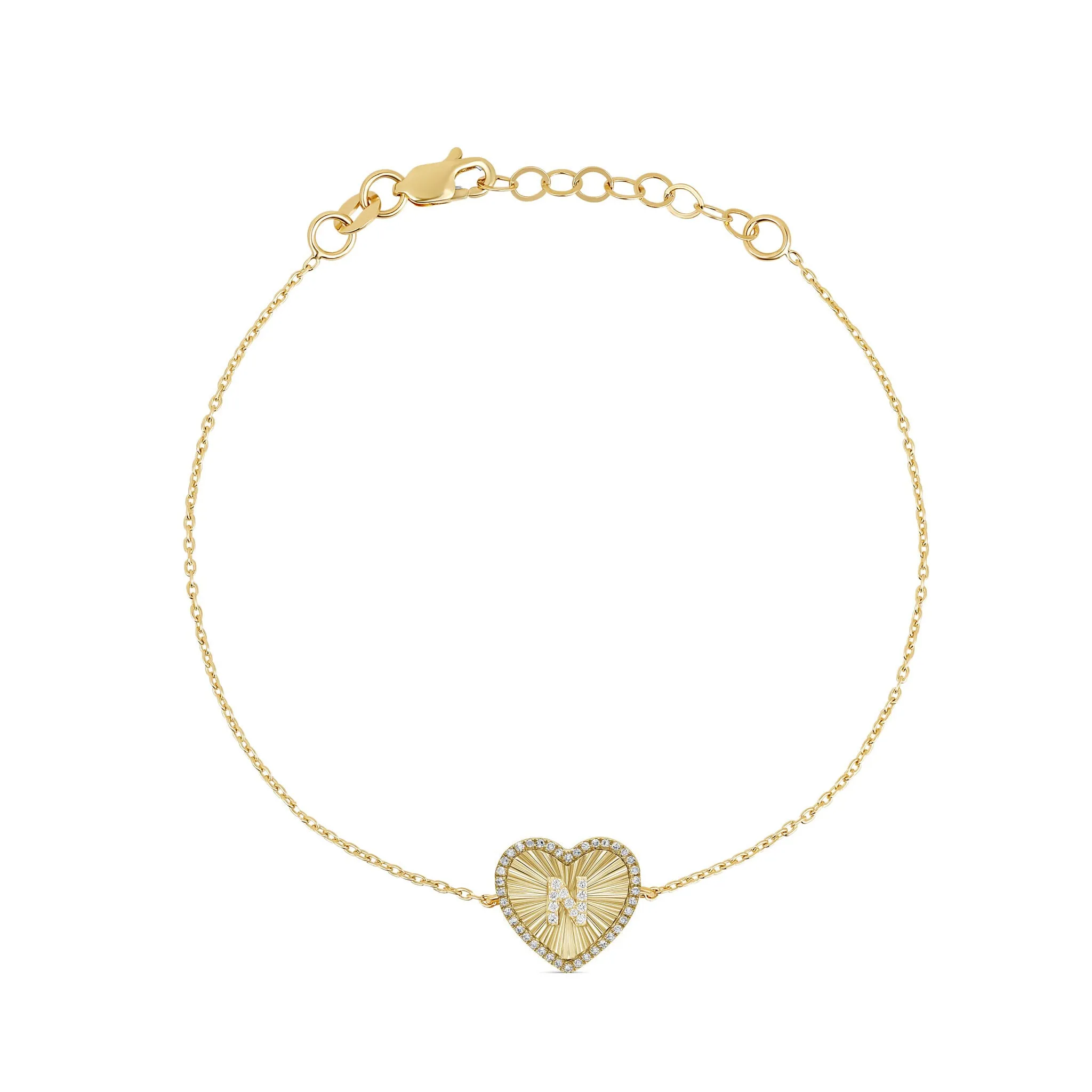 Diamond Initial Fluted Heart Bracelet