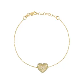 Diamond Initial Fluted Heart Bracelet