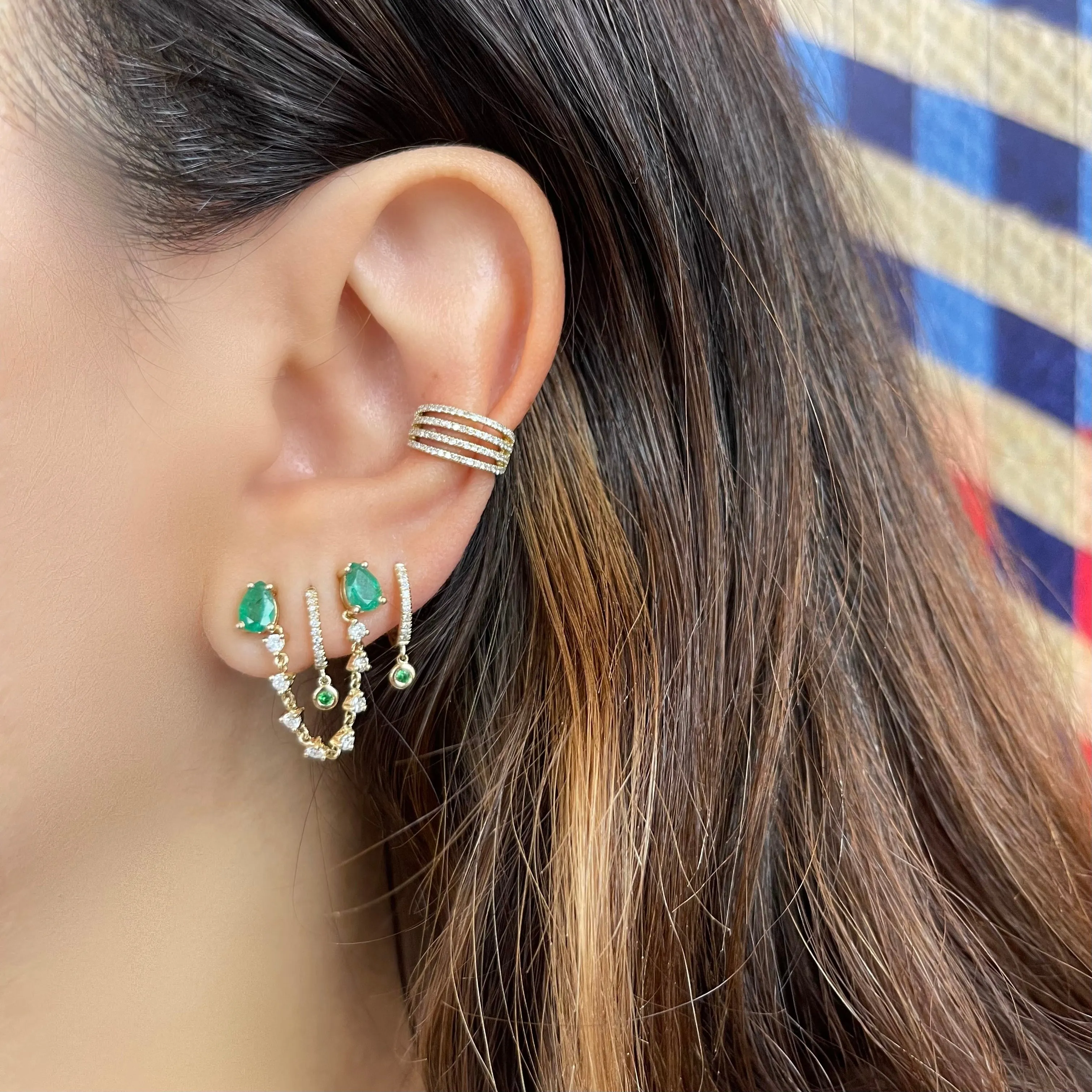 Double Emerald Chain Earring