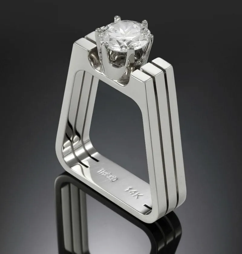 Double Round Geometrical Diamond Silver Ring