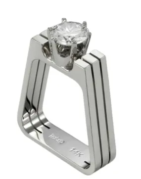 Double Round Geometrical Diamond Silver Ring