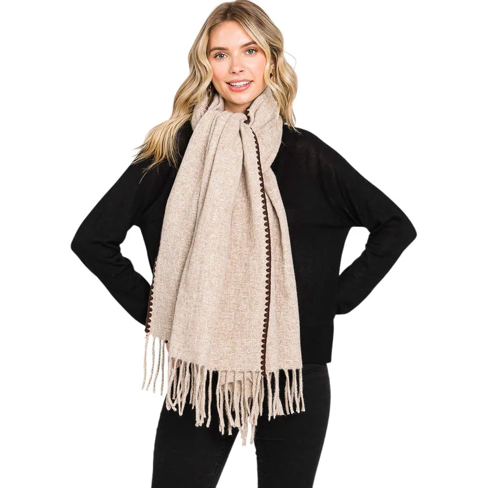 Edge Pointed Fringe Oblong Scarf