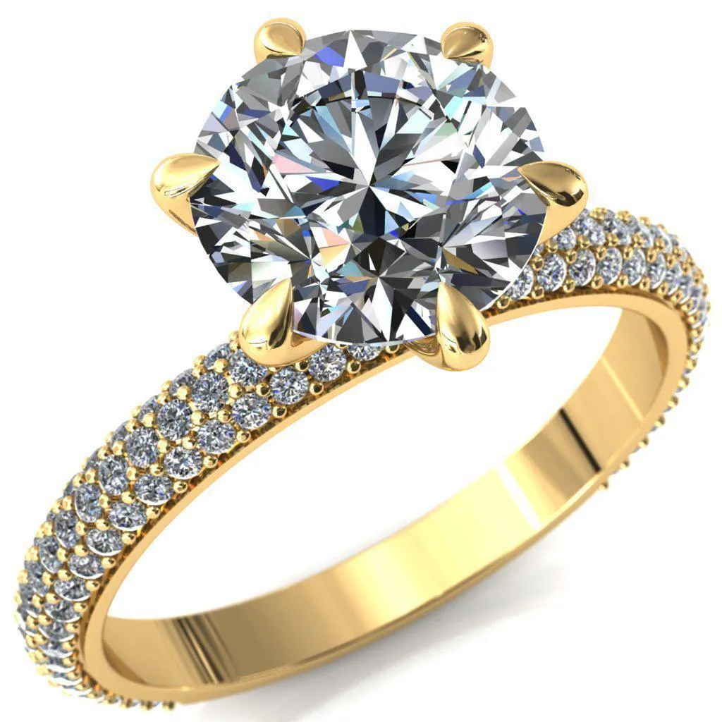 Elley Round Lab-Grown Diamond Center Stone 6 Claw Prong Diamond Accent Engagement Ring