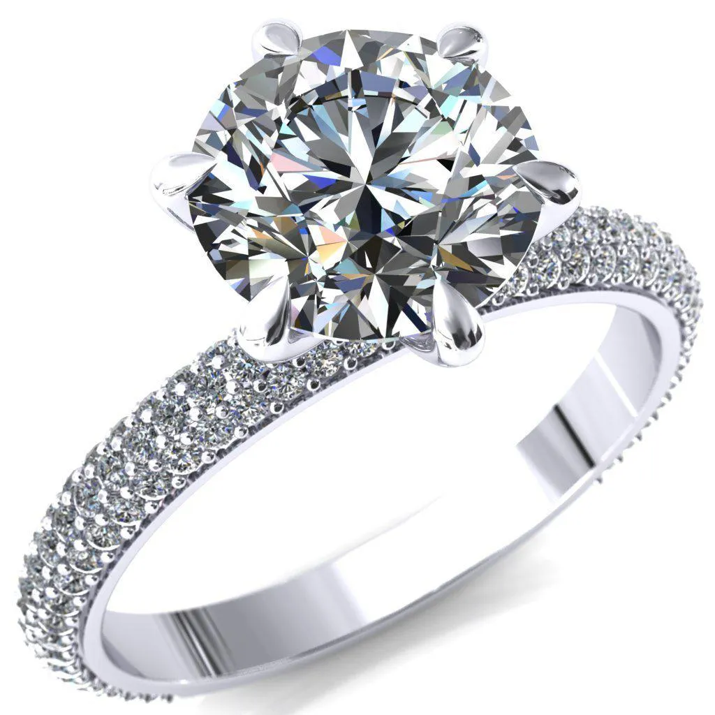 Elley Round Lab-Grown Diamond Center Stone 6 Claw Prong Diamond Accent Engagement Ring