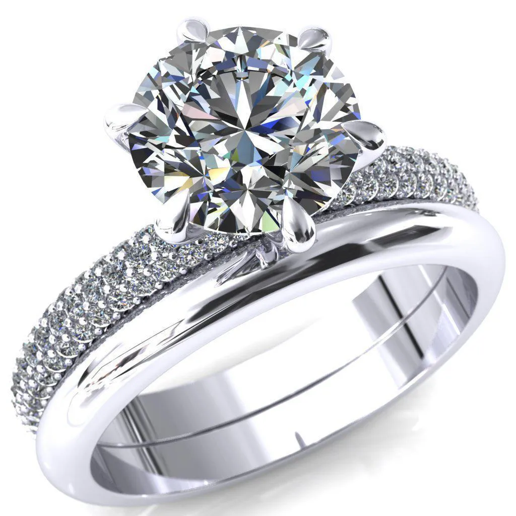 Elley Round Lab-Grown Diamond Center Stone 6 Claw Prong Diamond Accent Engagement Ring