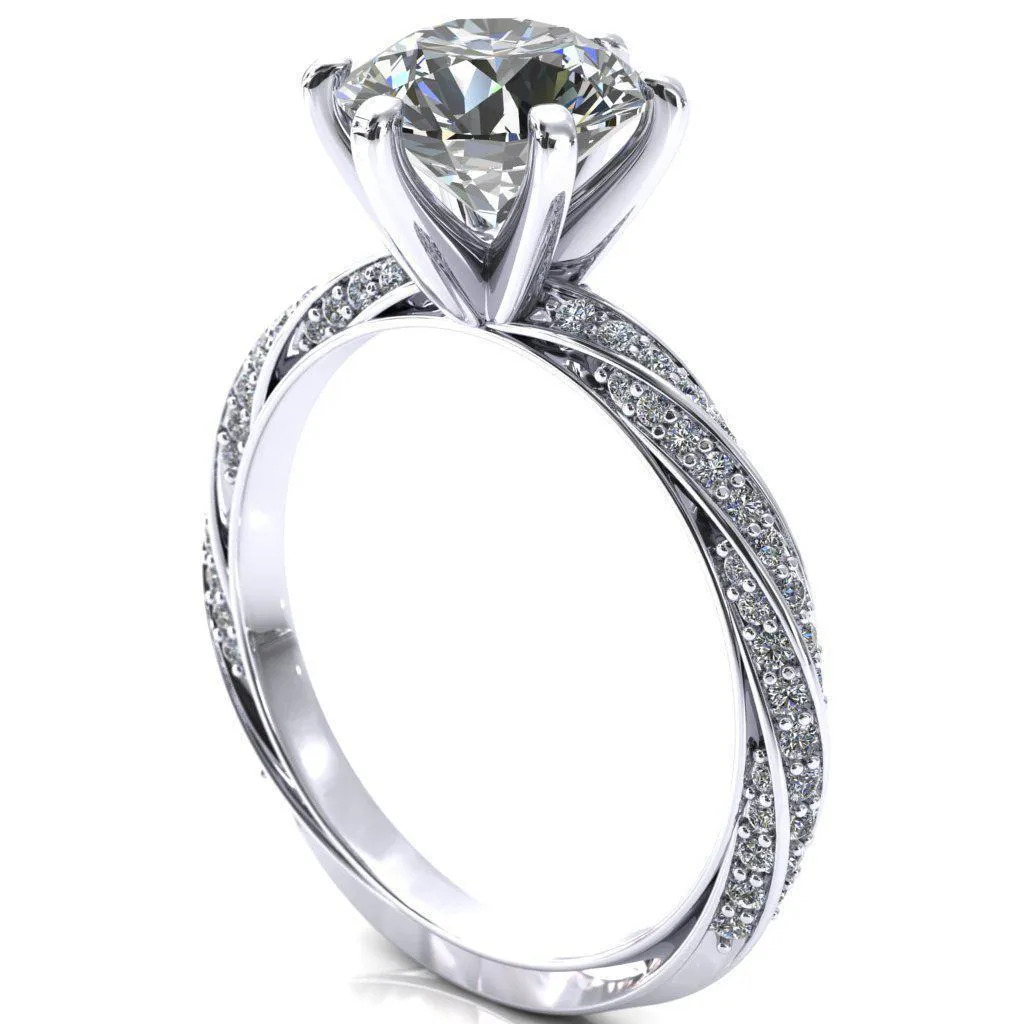 Elysia Round Lab-Grown Diamond Center Stone 6 Prong 3/4 Eternity Diamond Accent Ring