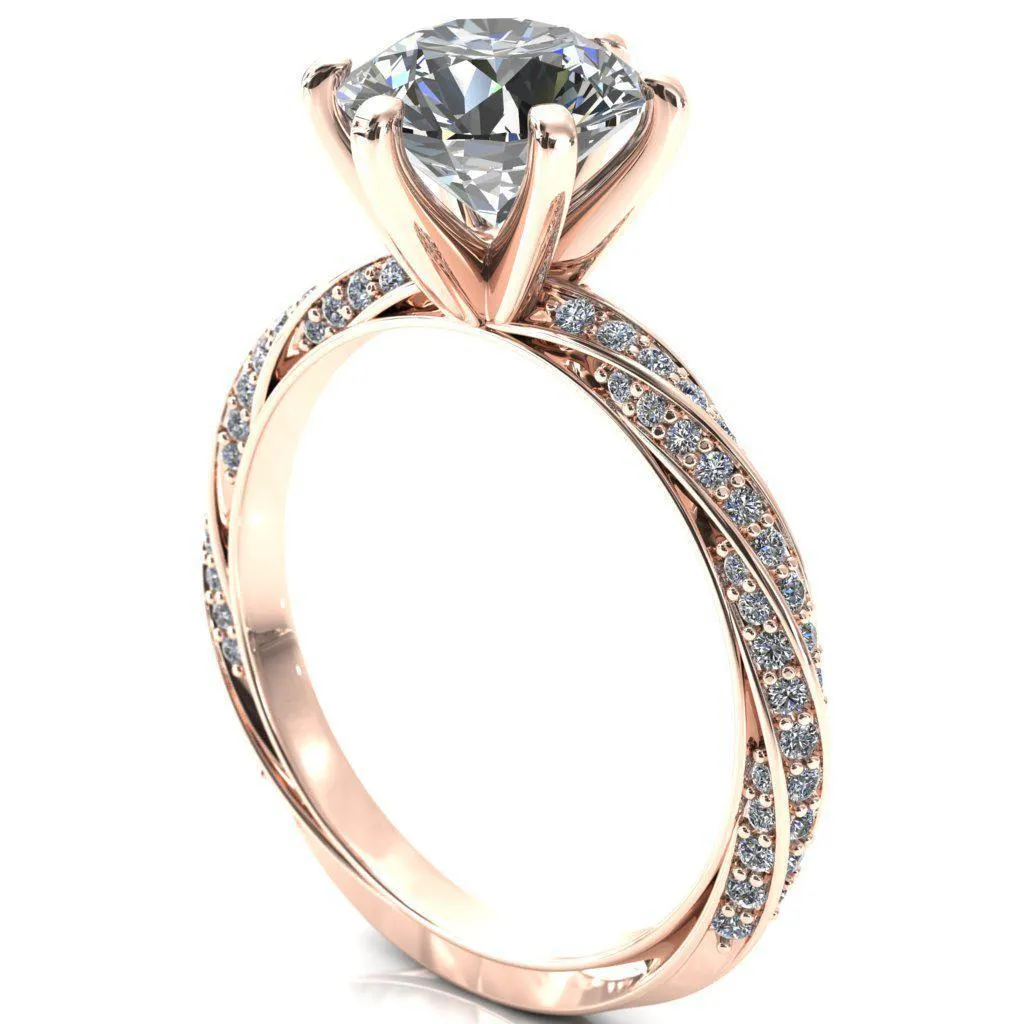 Elysia Round Lab-Grown Diamond Center Stone 6 Prong 3/4 Eternity Diamond Accent Ring