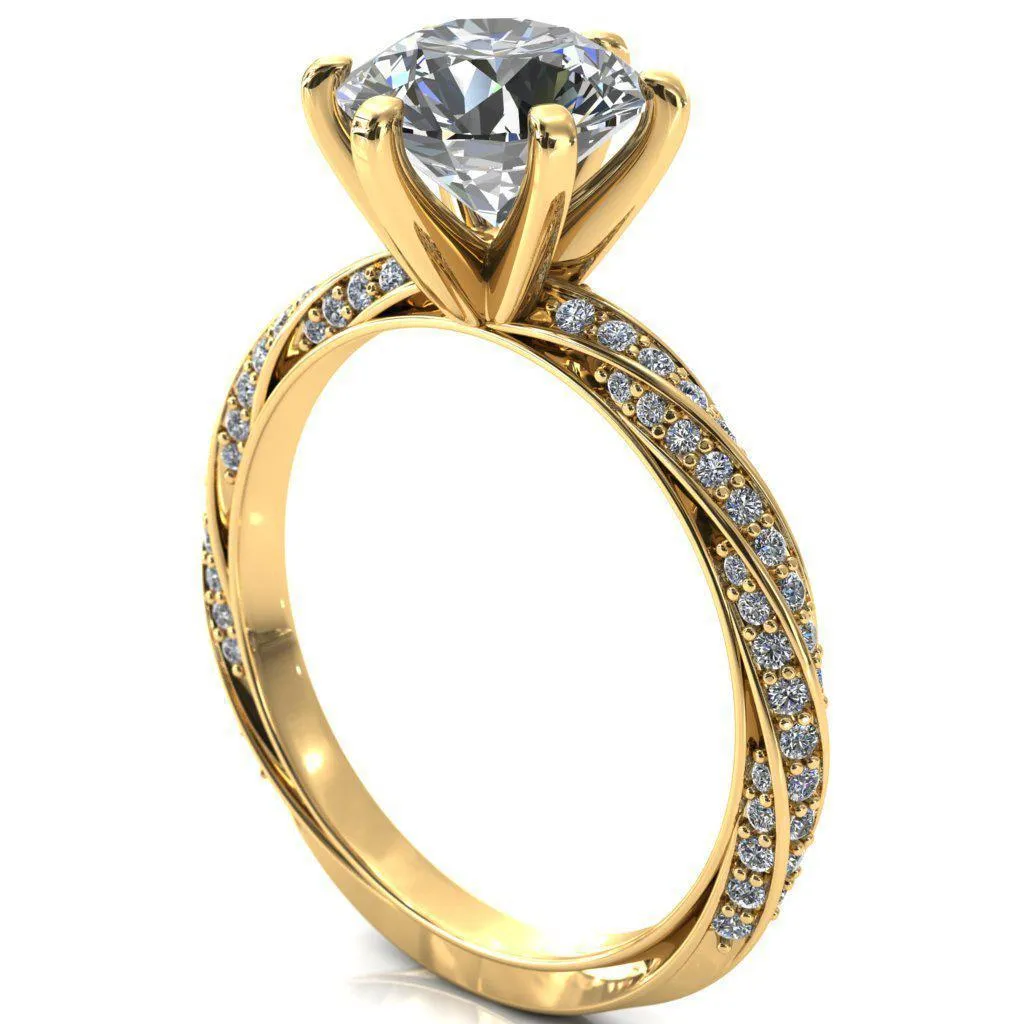 Elysia Round Lab-Grown Diamond Center Stone 6 Prong 3/4 Eternity Diamond Accent Ring