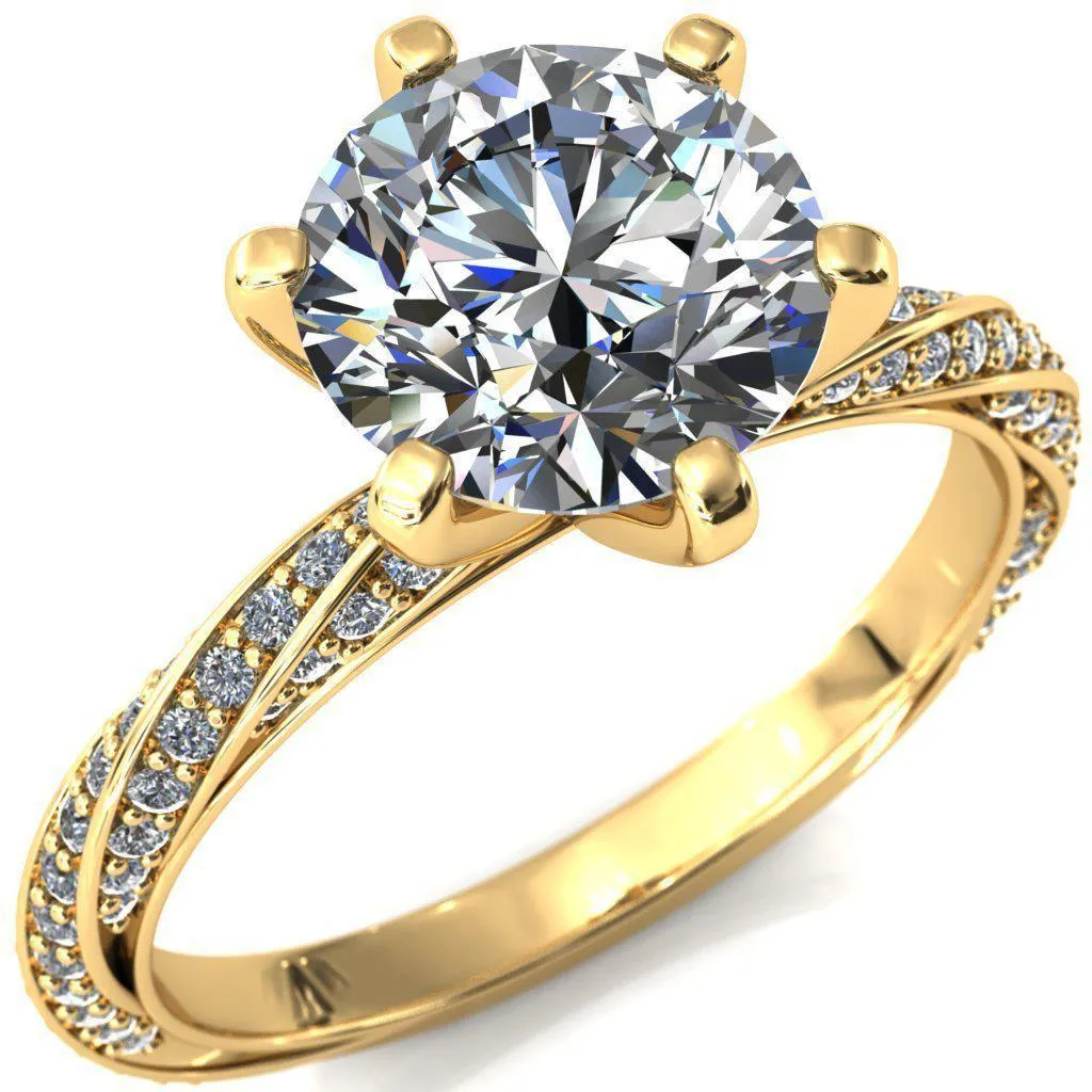 Elysia Round Lab-Grown Diamond Center Stone 6 Prong 3/4 Eternity Diamond Accent Ring