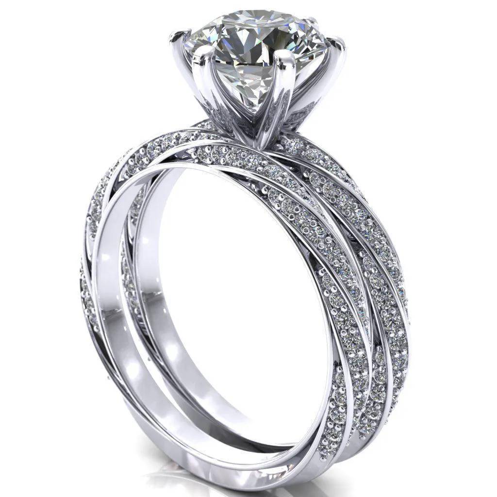 Elysia Round Lab-Grown Diamond Center Stone 6 Prong 3/4 Eternity Diamond Accent Ring