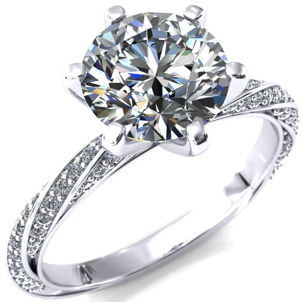 Elysia Round Lab-Grown Diamond Center Stone 6 Prong 3/4 Eternity Diamond Accent Ring