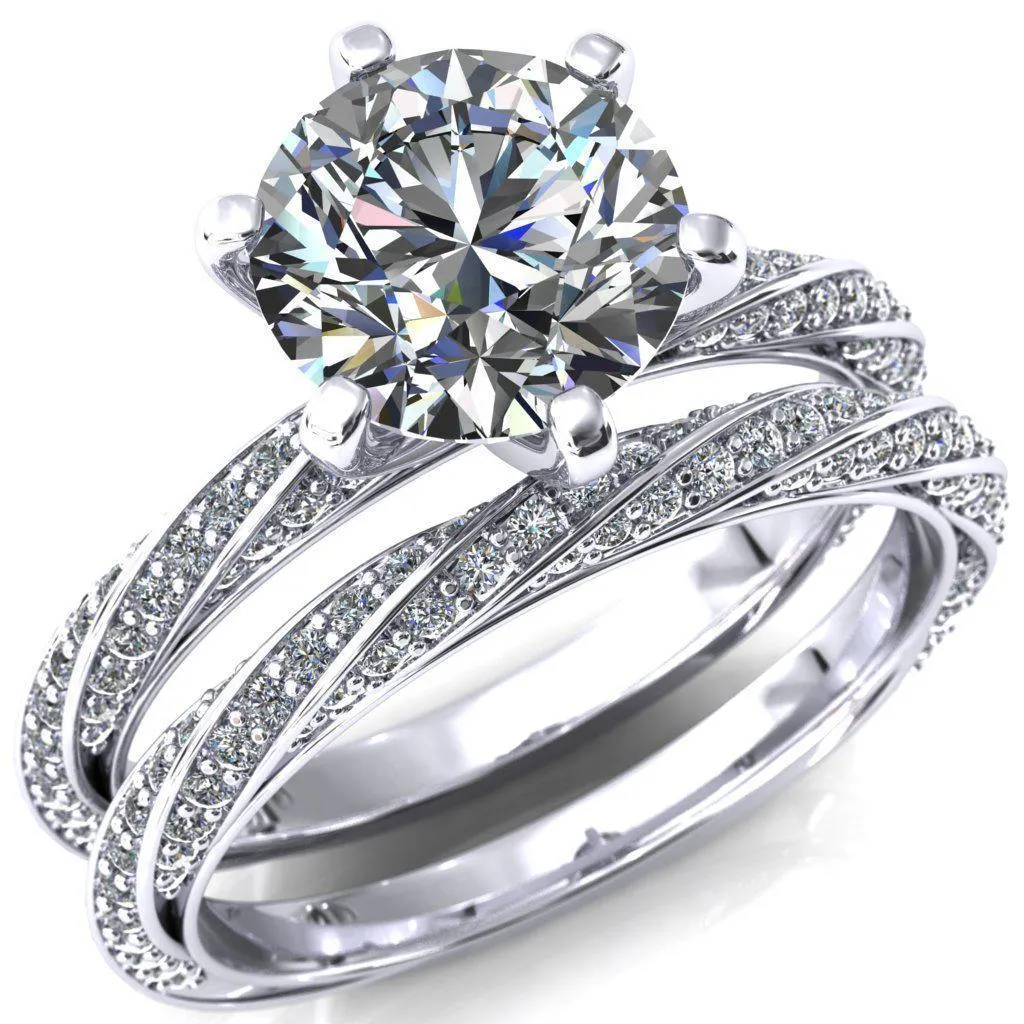 Elysia Round Lab-Grown Diamond Center Stone 6 Prong 3/4 Eternity Diamond Accent Ring