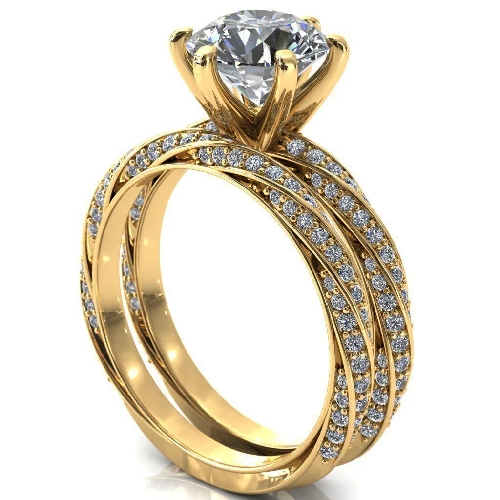 Elysia Round Lab-Grown Diamond Center Stone 6 Prong 3/4 Eternity Diamond Accent Ring