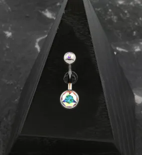 Faceted Rainbow Aurora CZ Internally Threaded Titanium Belly Button Ring