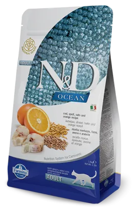 Farmina Ocean N&D Natural & Delicious Adult Cod, Spelt, Oats & Orange Dry Cat Food