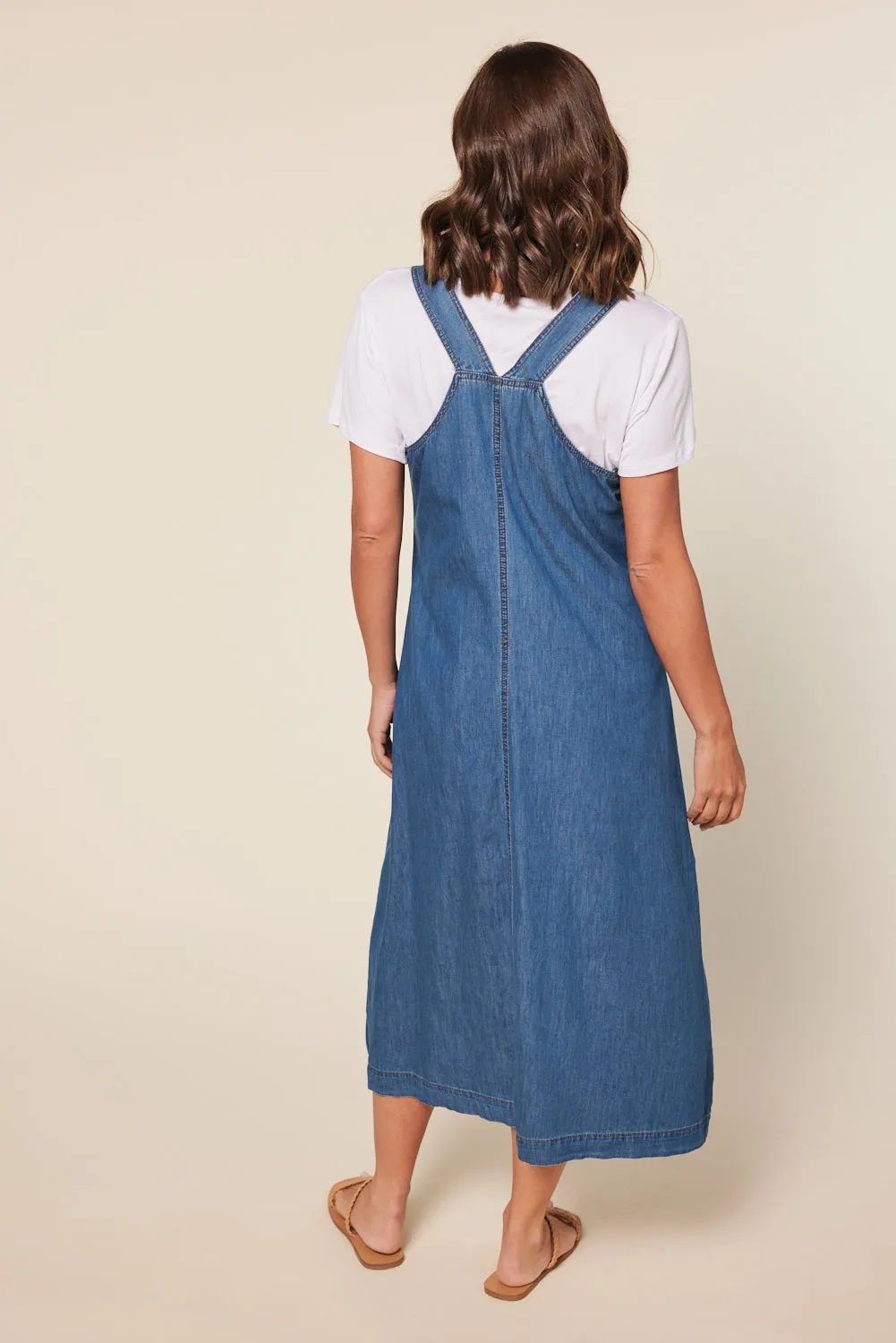 Francesca Pinafore Chambray Dress in Mid Wash