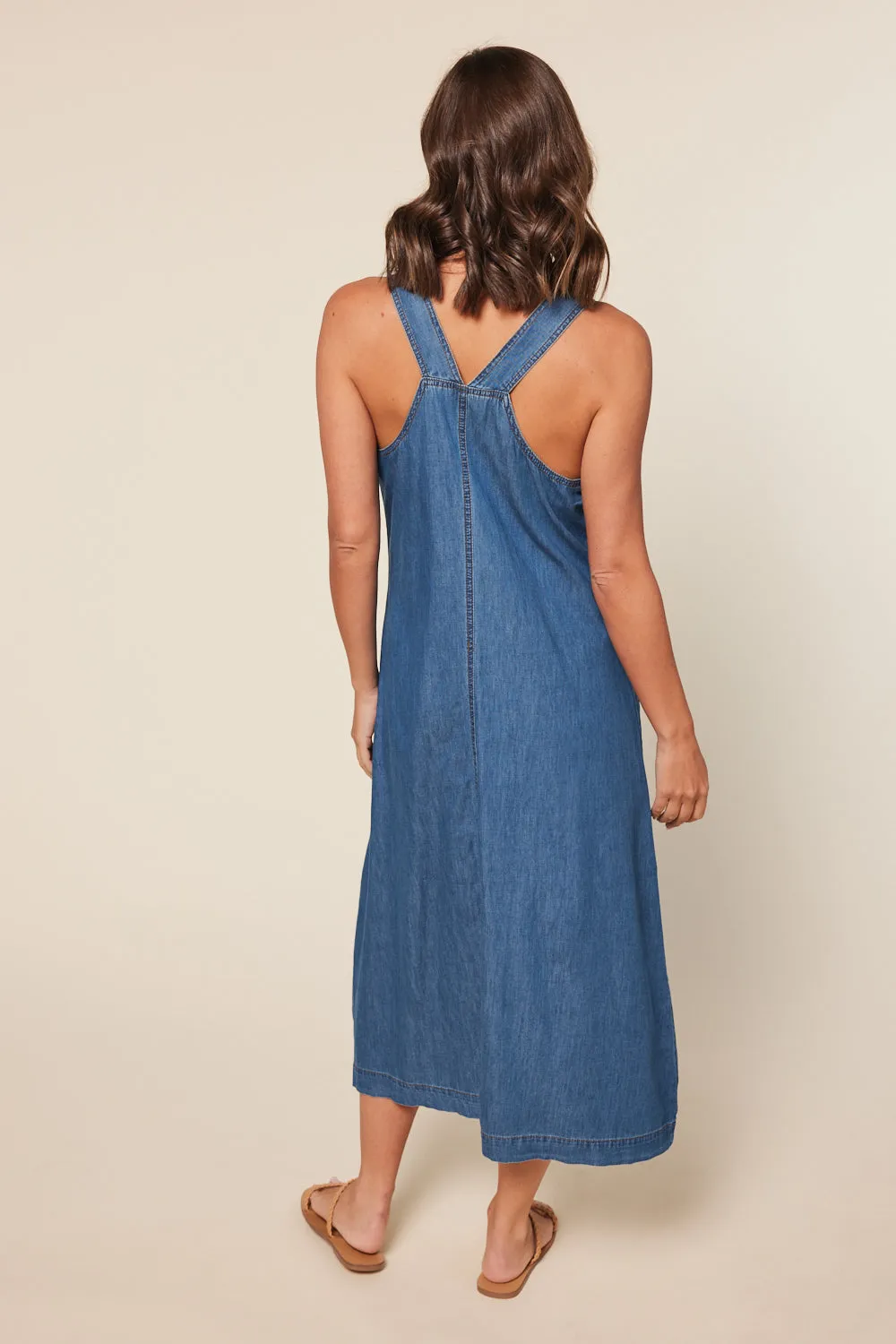 Francesca Pinafore Chambray Dress in Mid Wash