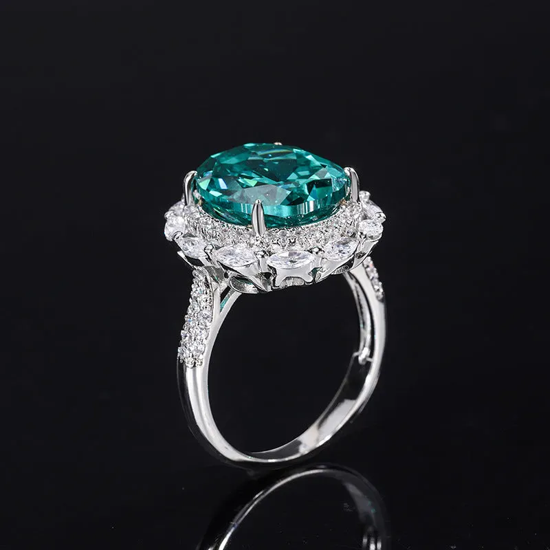 Full Diamond Tourmaline Paraiba Sterling Silver Engagement Ring