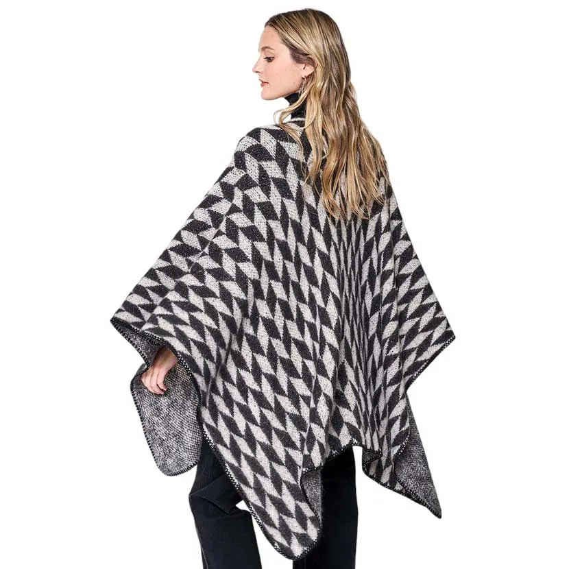 Geometric Patterned Knit Kimono Poncho