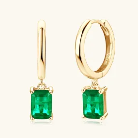 Golden Tone Emerald Color Drop Earrings