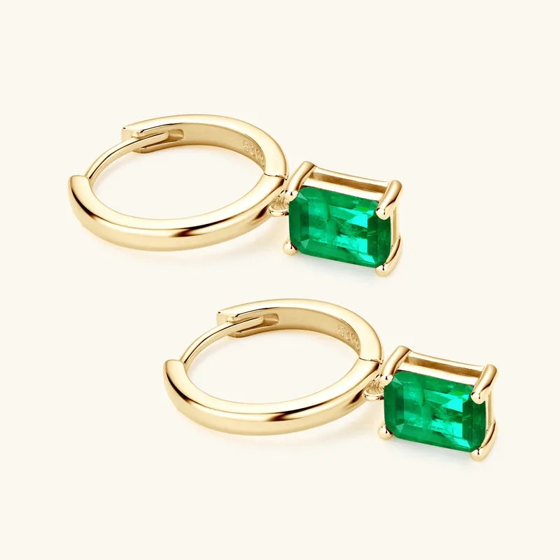 Golden Tone Emerald Color Drop Earrings