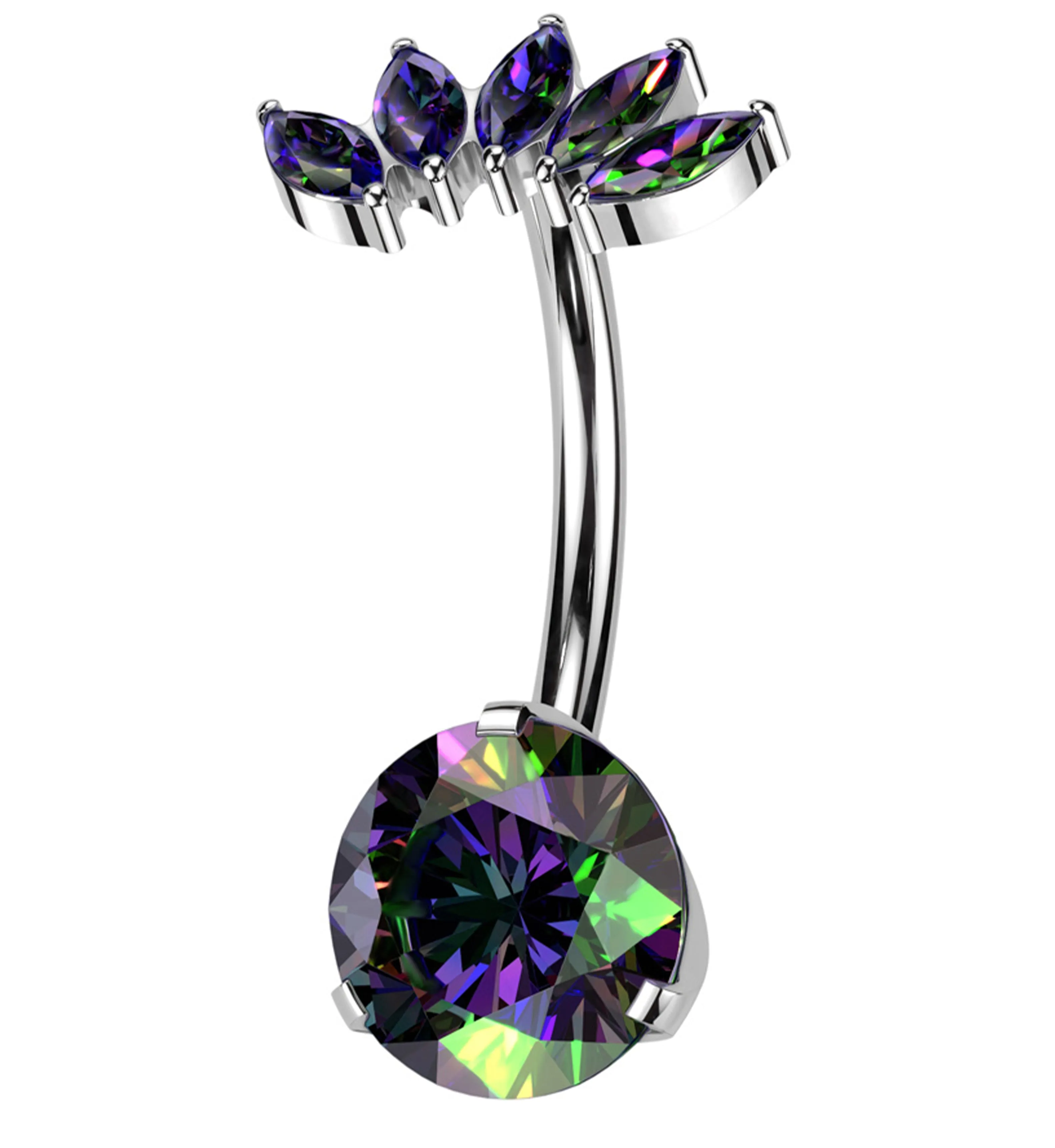 Half Crown Black Aurora CZ Titanium Threadless Belly Button Ring