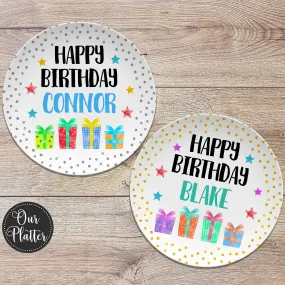 Happy Birthday Gifts Dots Stars Personalized Plate