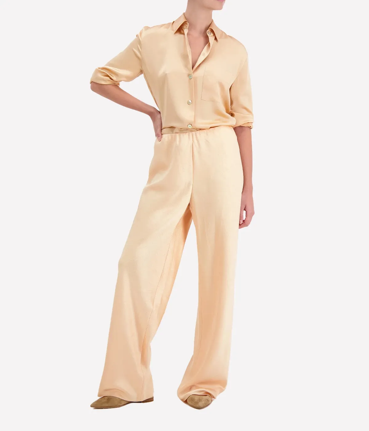 High Waist Satin Bias Pant in Cantaloupe