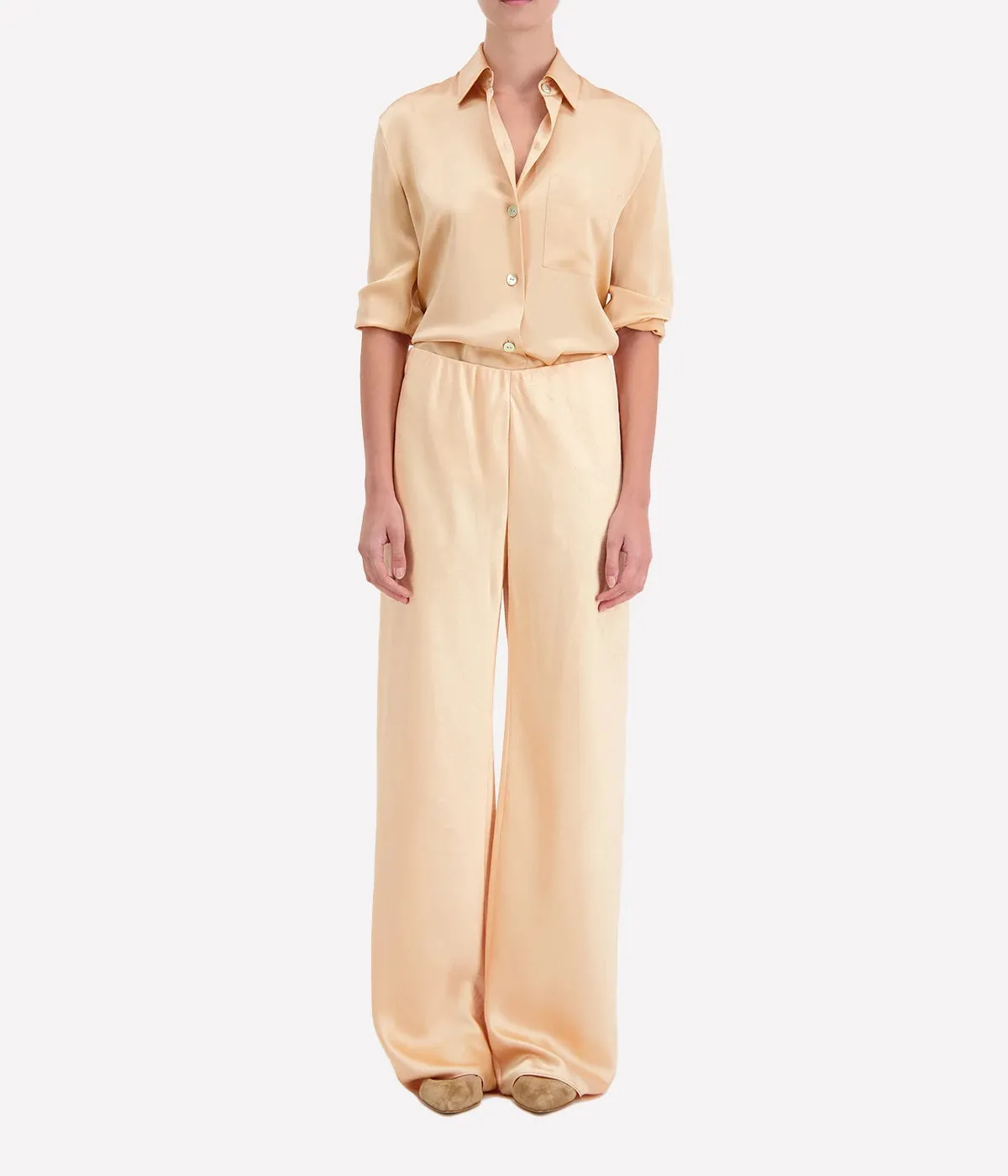 High Waist Satin Bias Pant in Cantaloupe