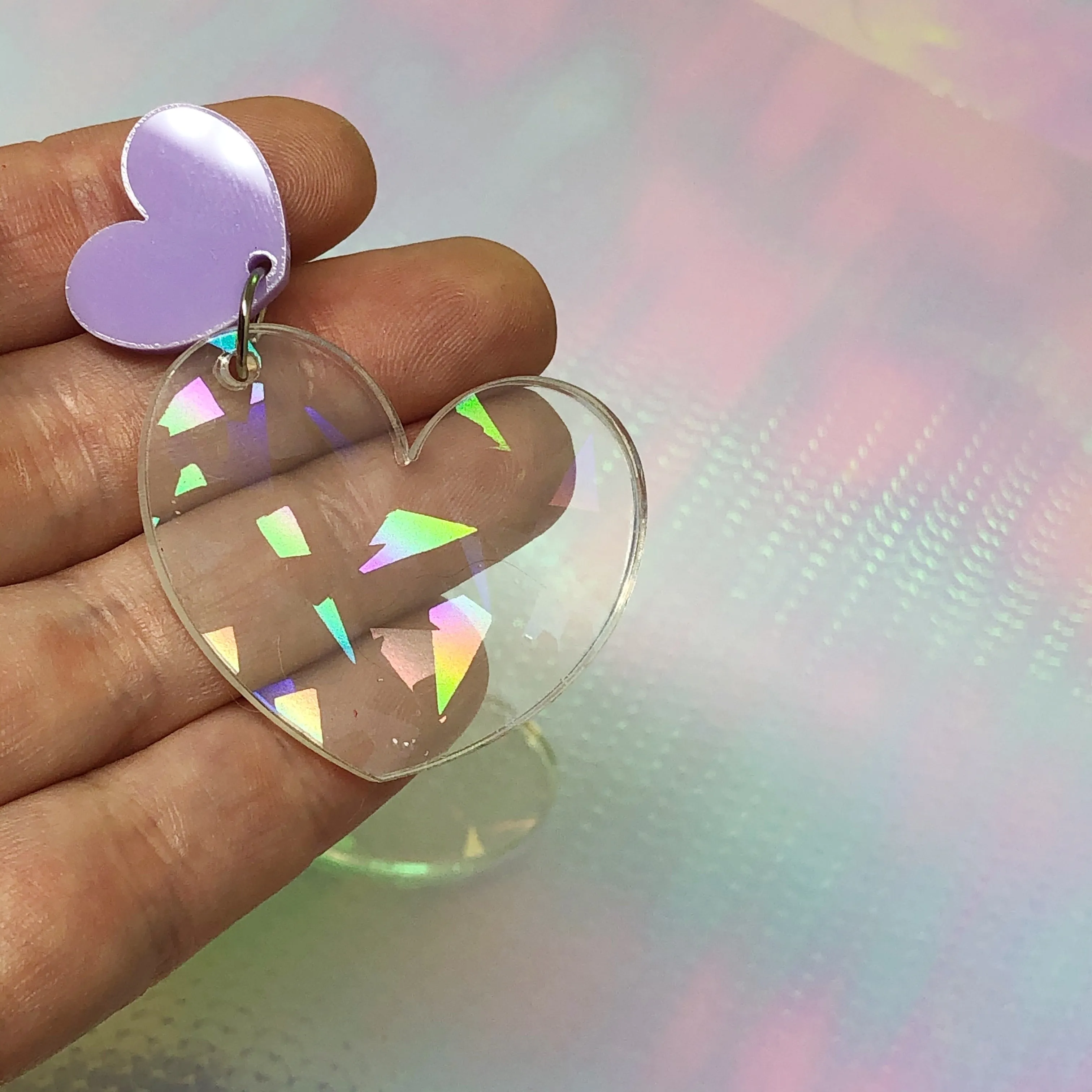 Holographic Heart Dangle Earrings