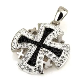 Jerusalem Cross Pendant Black Swarovski Gemstone Sterling Silver 925