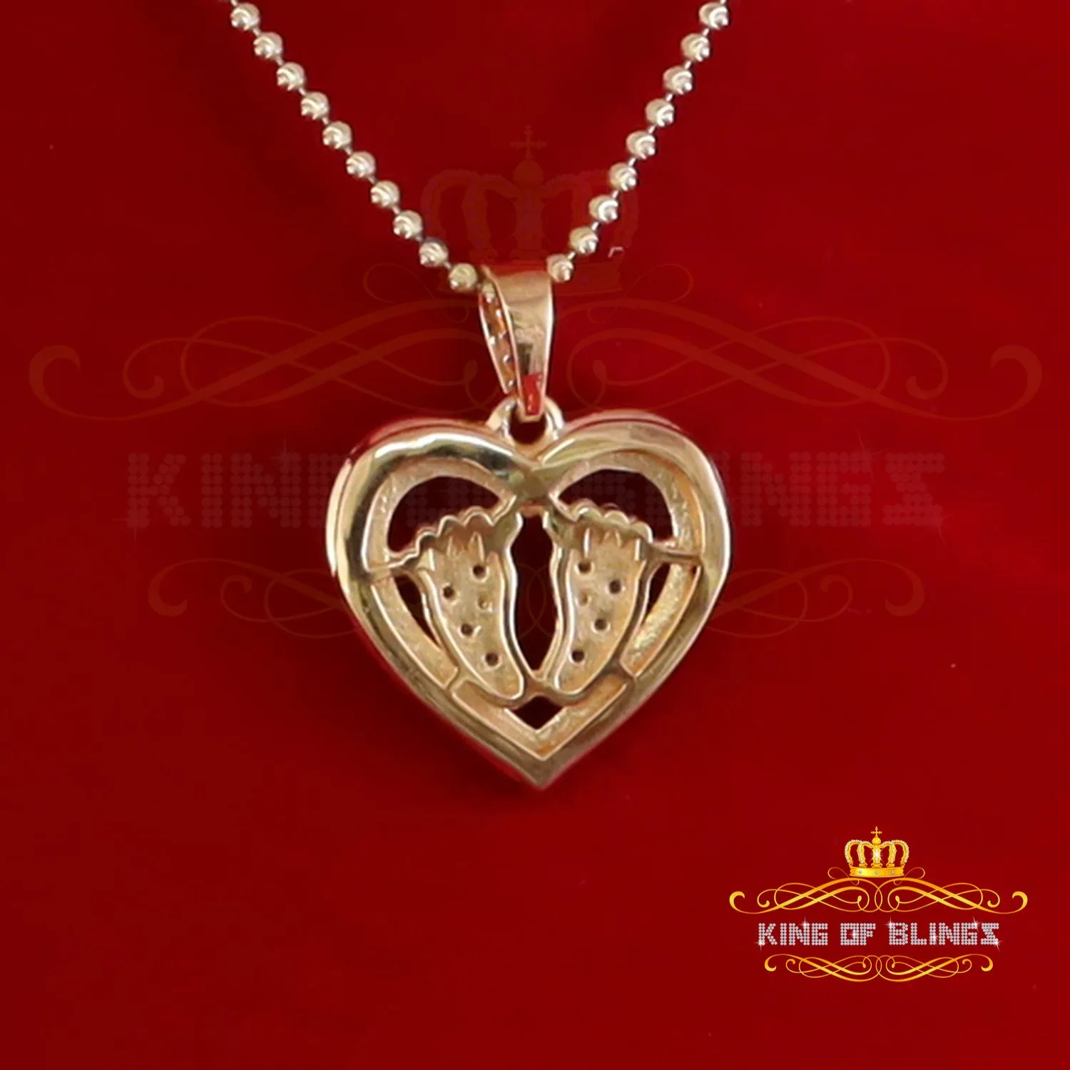 King of Bling's 1.50ct VVS D Silver Moissanite 925 Yellow Heart Child feet Mom Pendant For Women