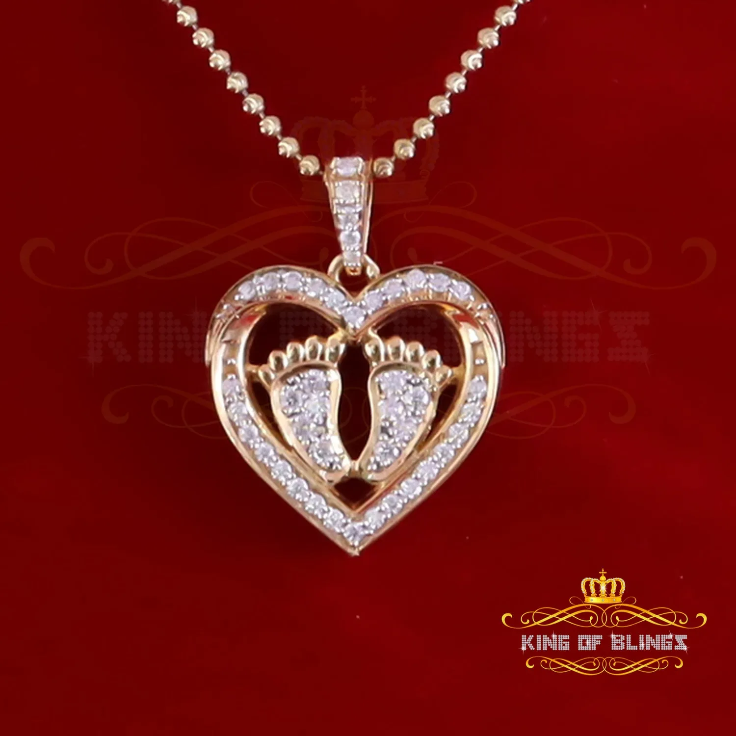 King of Bling's 1.50ct VVS D Silver Moissanite 925 Yellow Heart Child feet Mom Pendant For Women