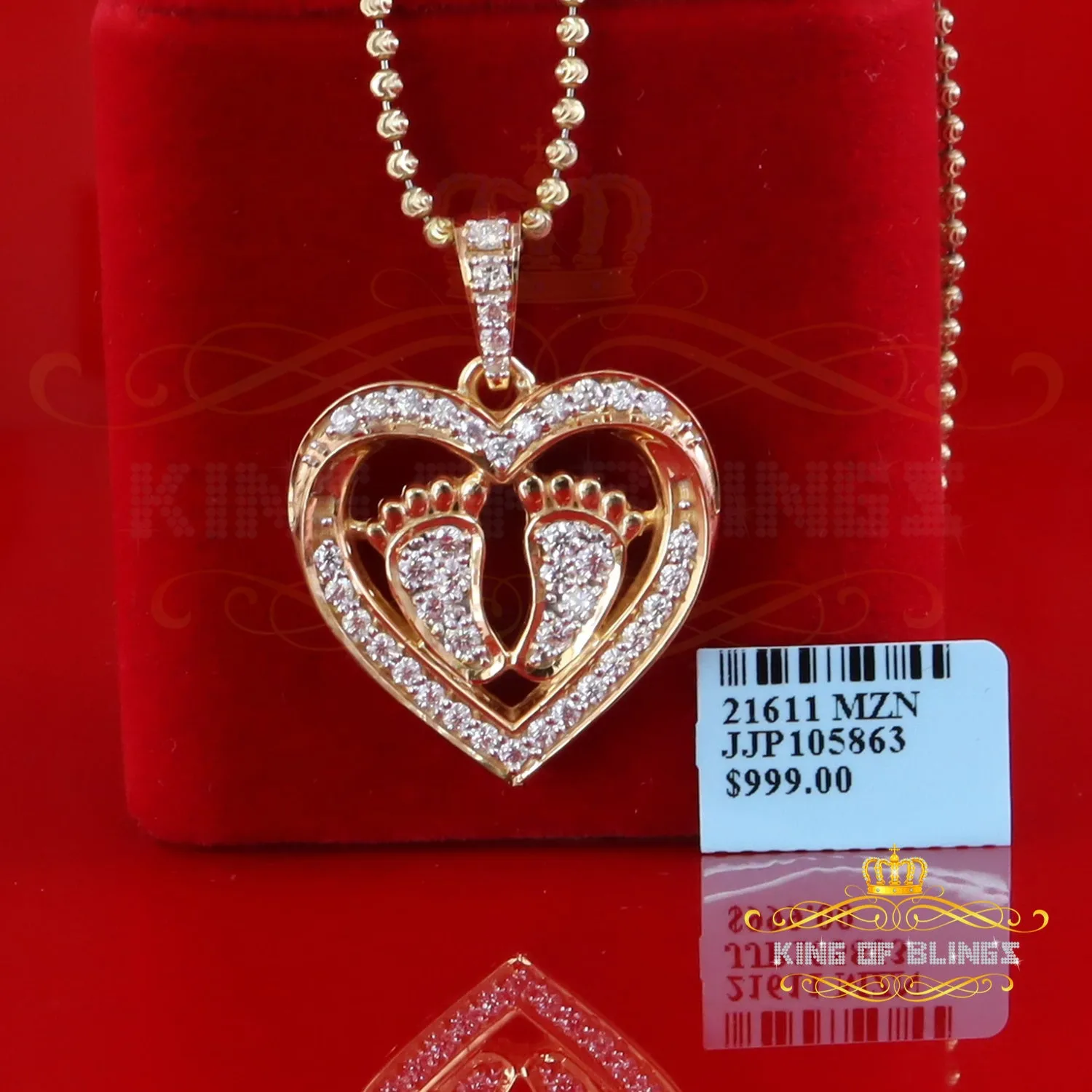 King of Bling's 1.50ct VVS D Silver Moissanite 925 Yellow Heart Child feet Mom Pendant For Women