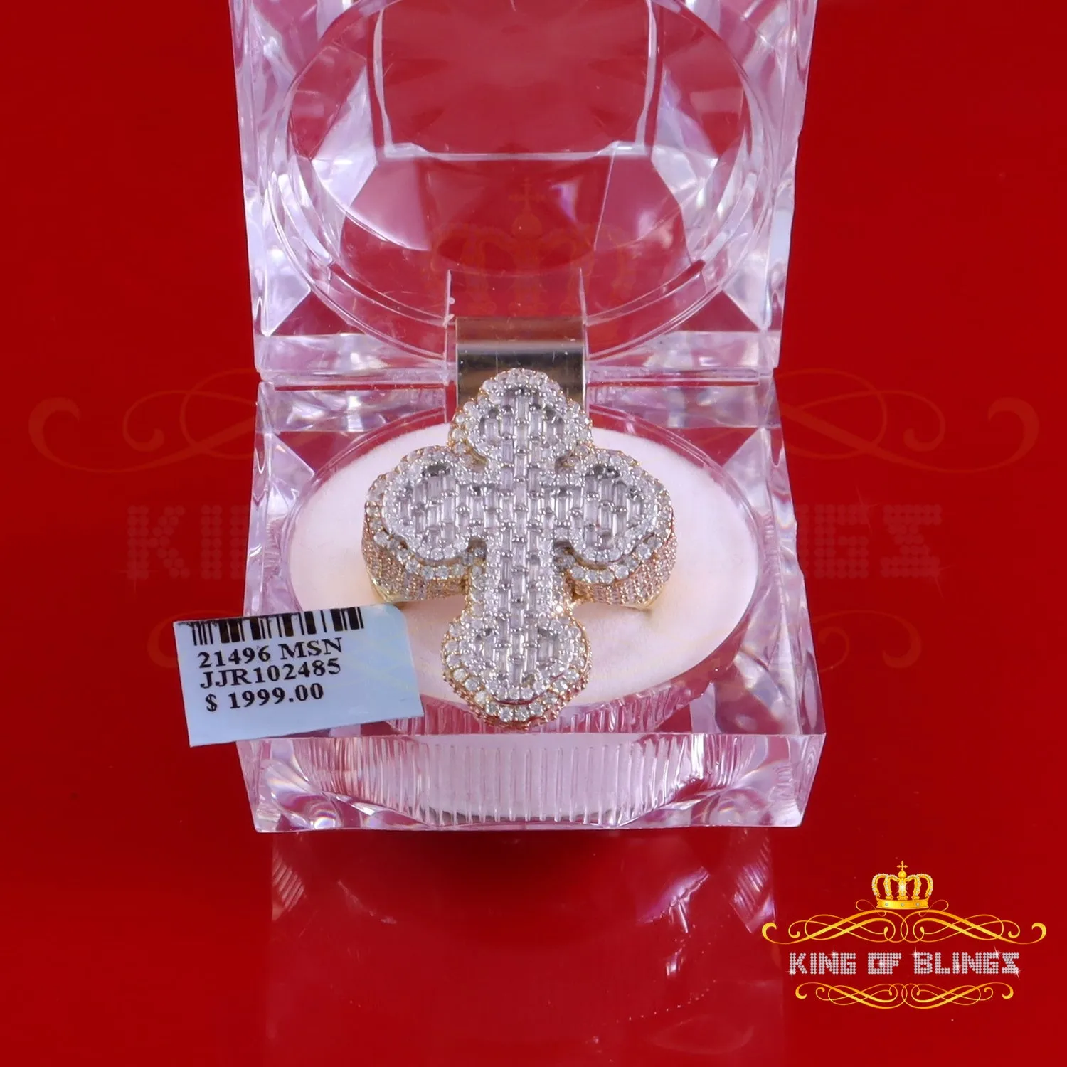 King of Bling's New 925 Sterling Silver 6.00ct VVS D Moissanite Rings Size 10 Yellow Cross Men's