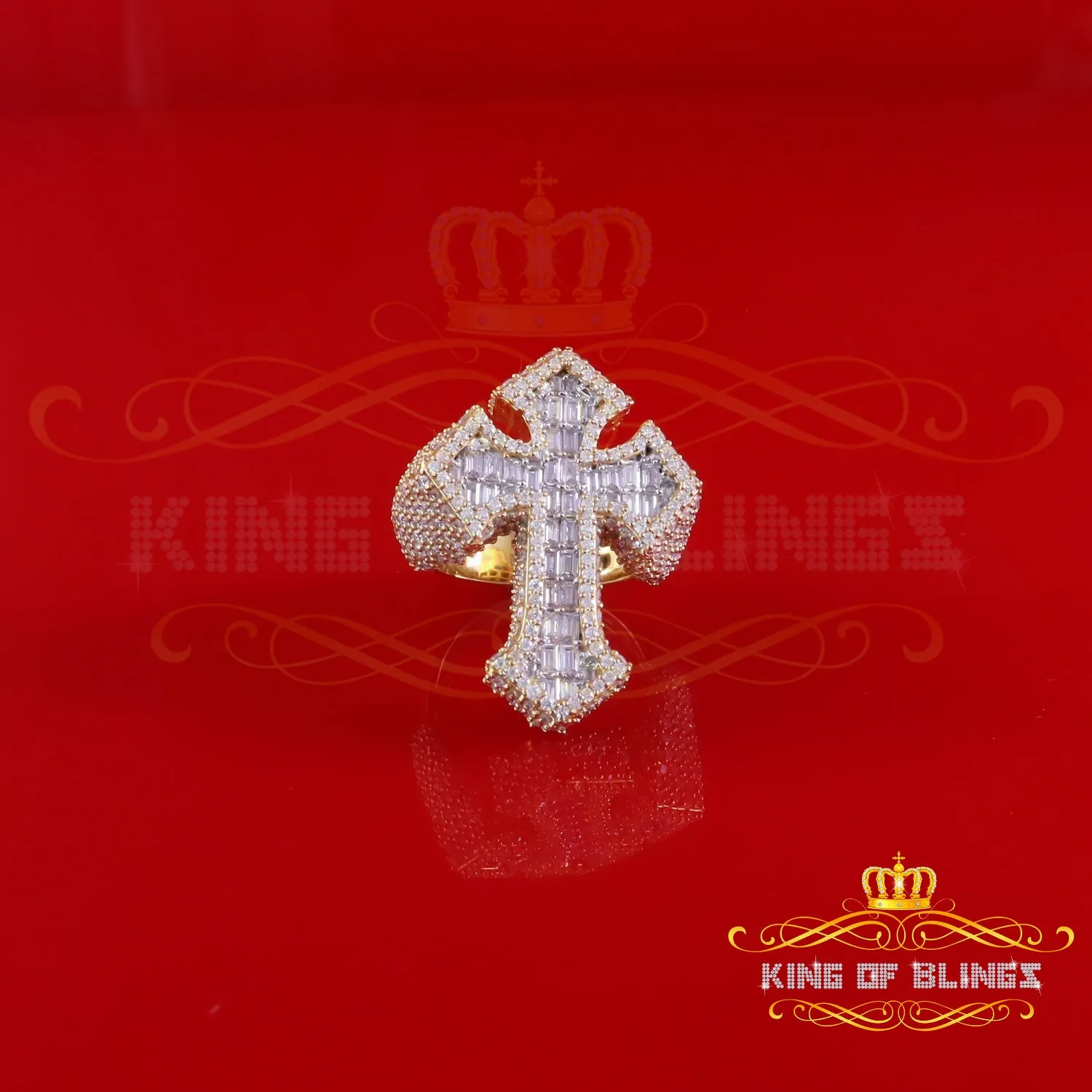 King of Bling's New Yellow Cross Rings Size 10 Men's 925 Sterling Silver 6.0ct VVS D Moissanite