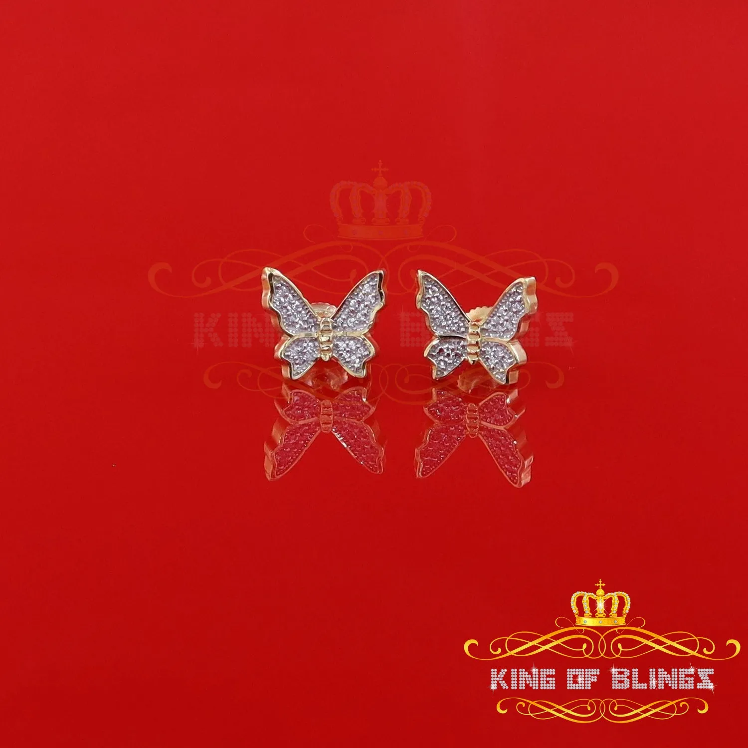 King of Bling's Women's 0.34ct Cubic Zirconia Butterfly Stud Earring Yellow 925 Sterling Silver