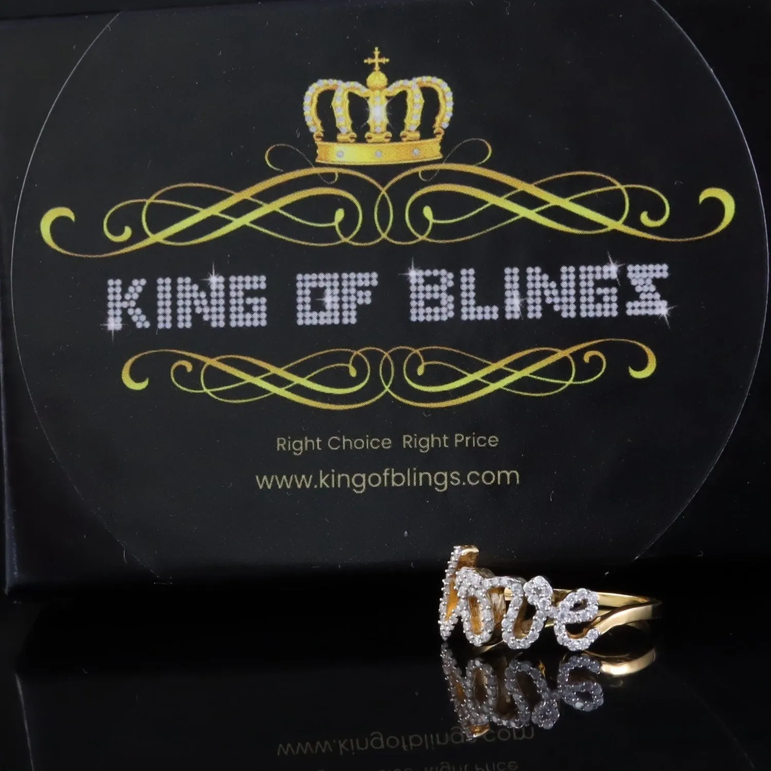 King of Bling's Yellow 925 SterlingSilver 0.33ct VVS 'D' Moissanite 'Love' Rings SZ 7 for Women